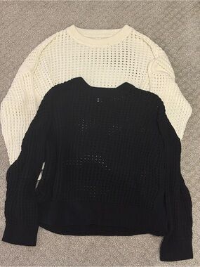 Old Navy Open-Knit Crewneck Sweater Duo - Black & Cream